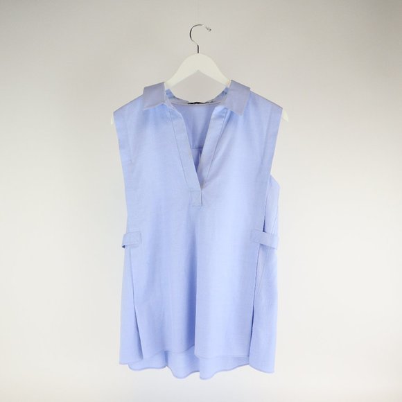 T by Alexander Wang Blue Sleeveless Collared Shirt - Picture 1 of 4